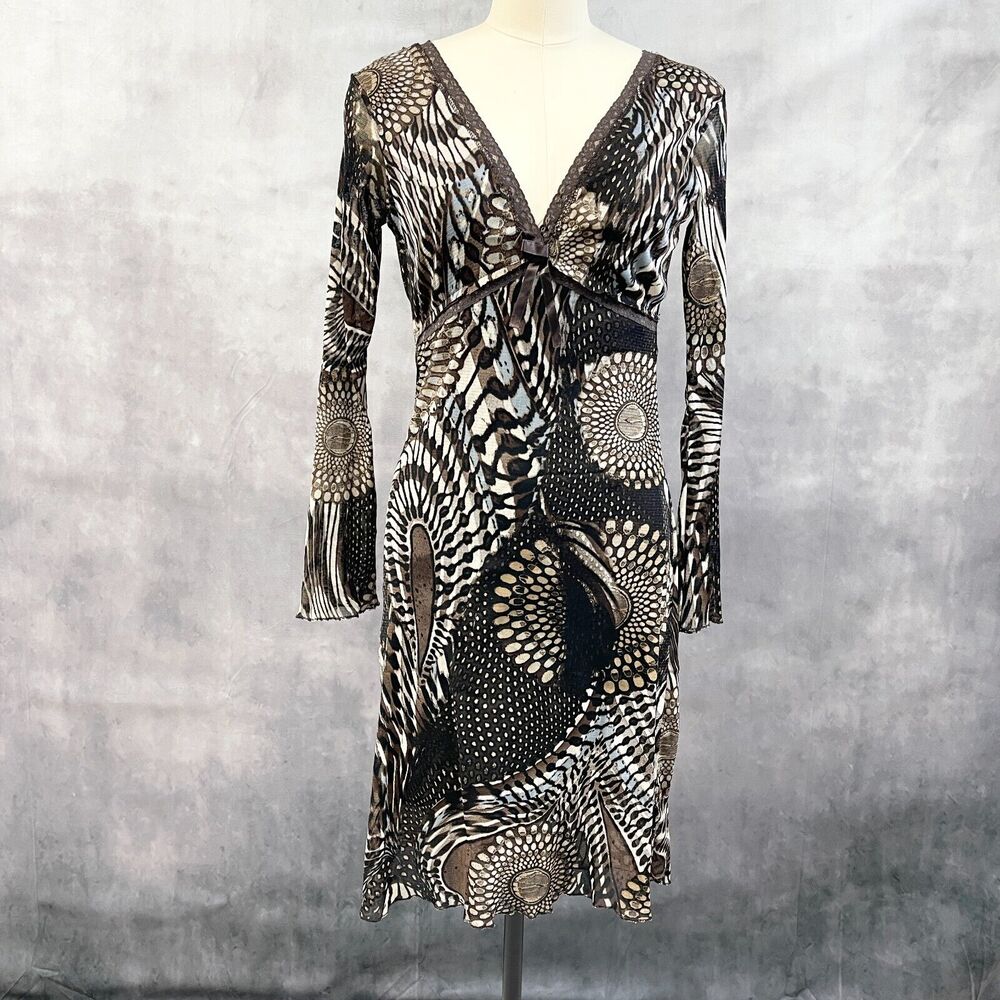 Y2K Babydoll Dress‎ Womens Medium Mesh Whimisgoth Flare Sleeve Indie Bow Hippie
